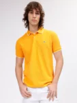 men yellow solid polo collar short sleeves t-shirt