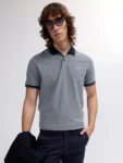 men blue solid polo collar short sleeves t-shirt