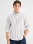 men pink regular fit striped shirt