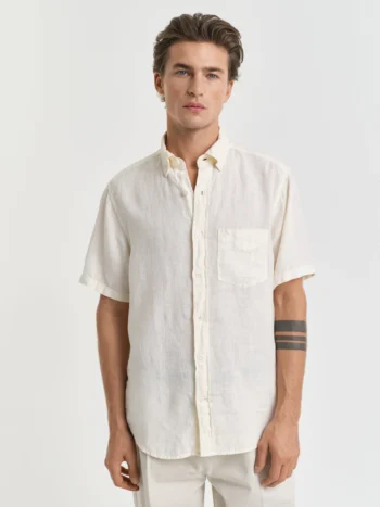 men cream regular fit solid linen shirt Regular price