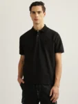 men black embroidered collared short sleeves polo